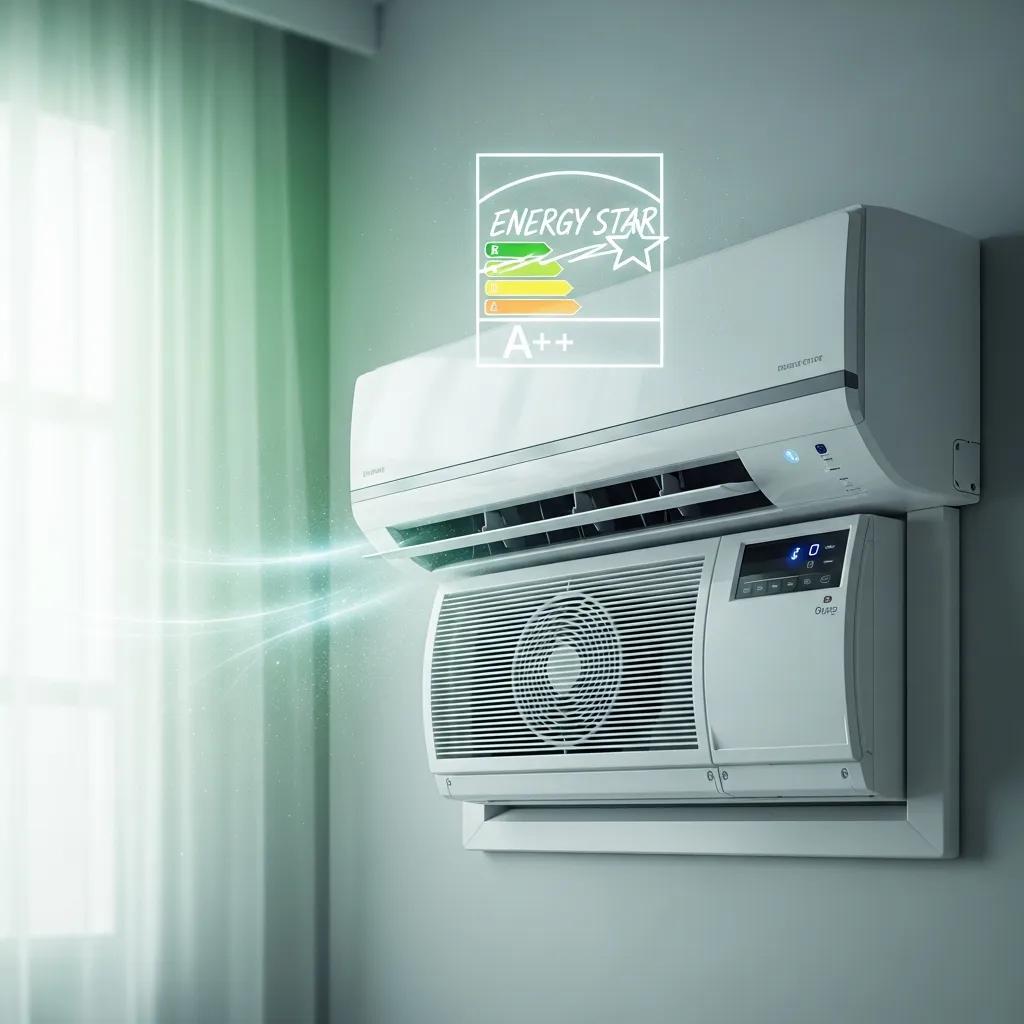 Air conditioning unit during maintenance highlighting energy-saving components
